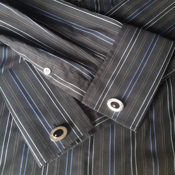 Banana Republic SZ 15.5 French Cuff Cotton Men's Black Striped Button Up Shirt - Picture 3 of 16
